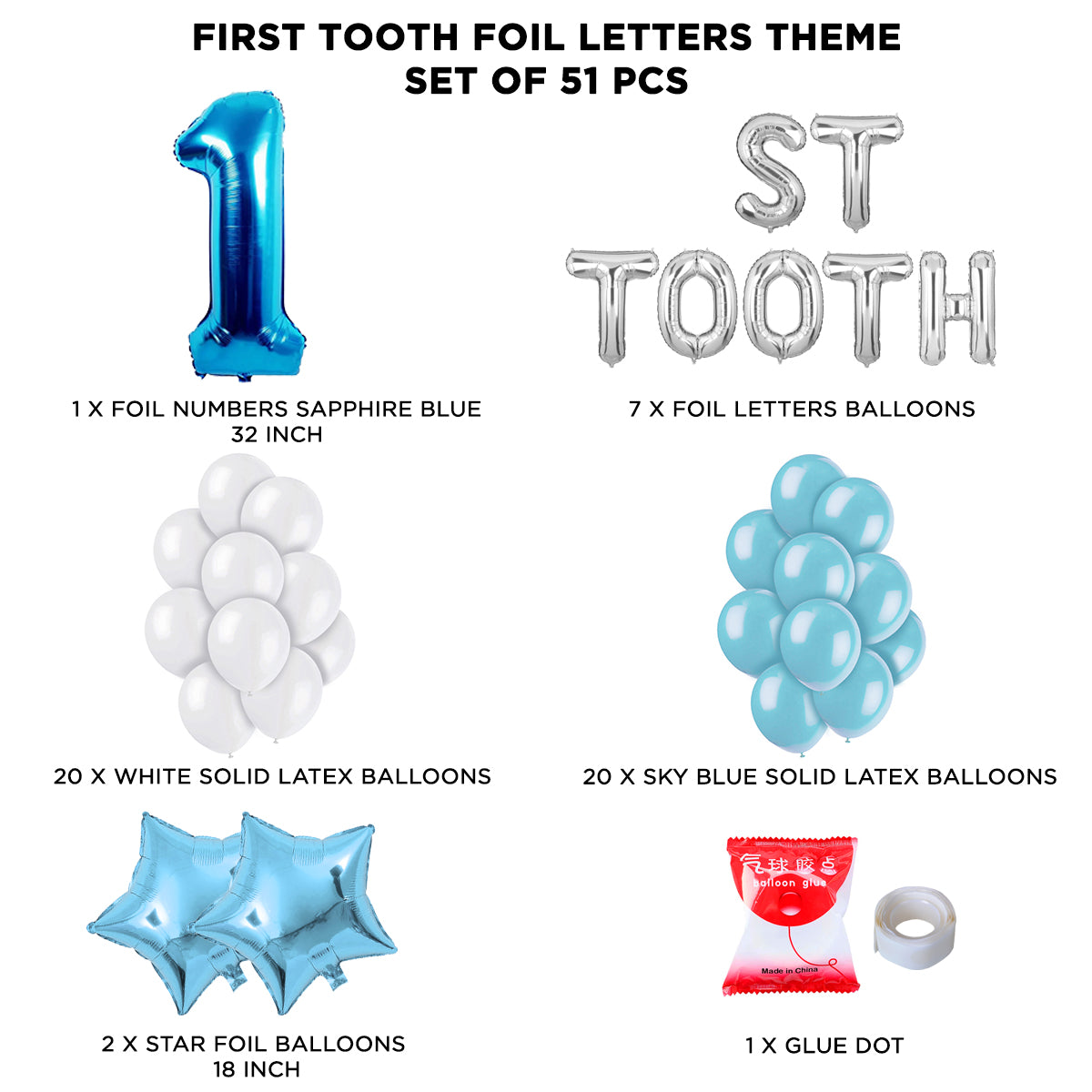 1st Tooth Foil Letters Theme Without Curtain - Blue