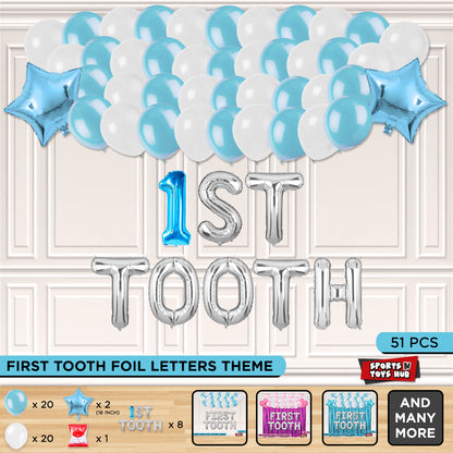 1st Tooth Foil Letters Theme Without Curtain - Blue