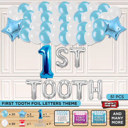1st Tooth Foil Letters Theme Without Curtain - Blue