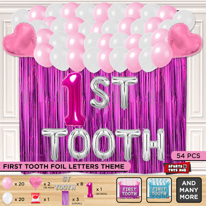 1st Tooth Foil Letters Theme With Curtain - Pink