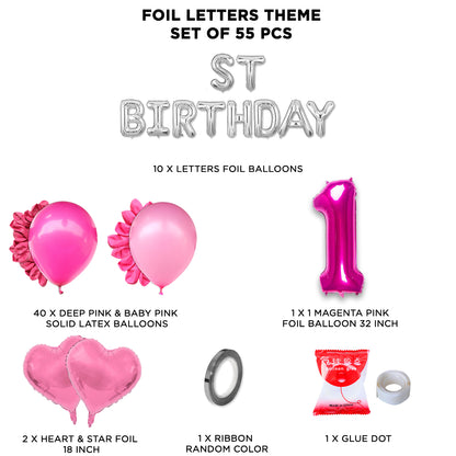 1ST Birthday Foil Letter Theme Without Curtain - Pink