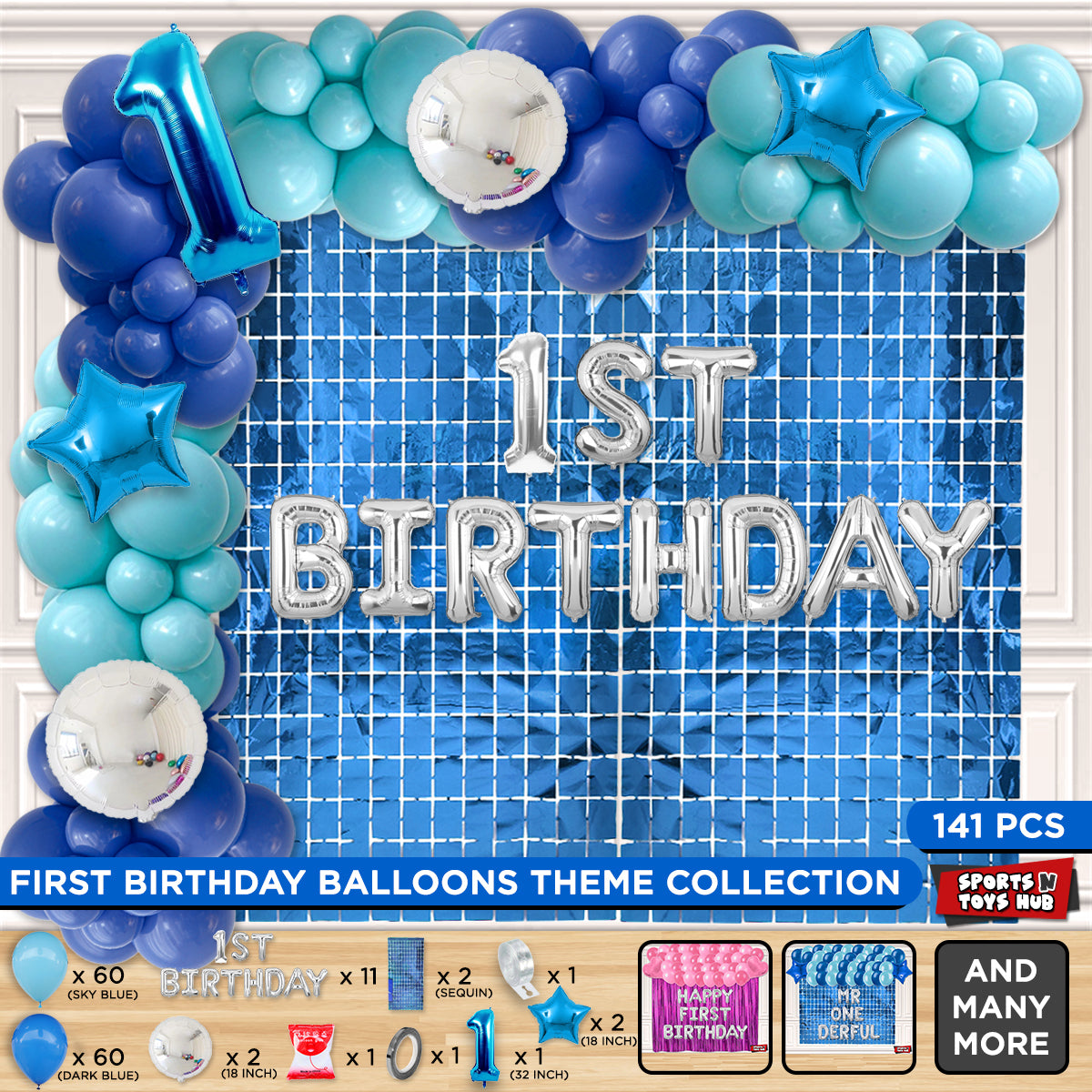 1st Birthday Foil Letter Arch Theme - Blue