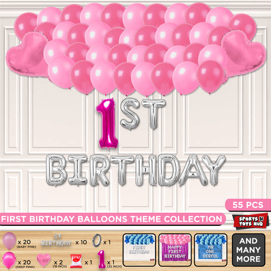 1ST Birthday Foil Letter Theme Without Curtain - Pink