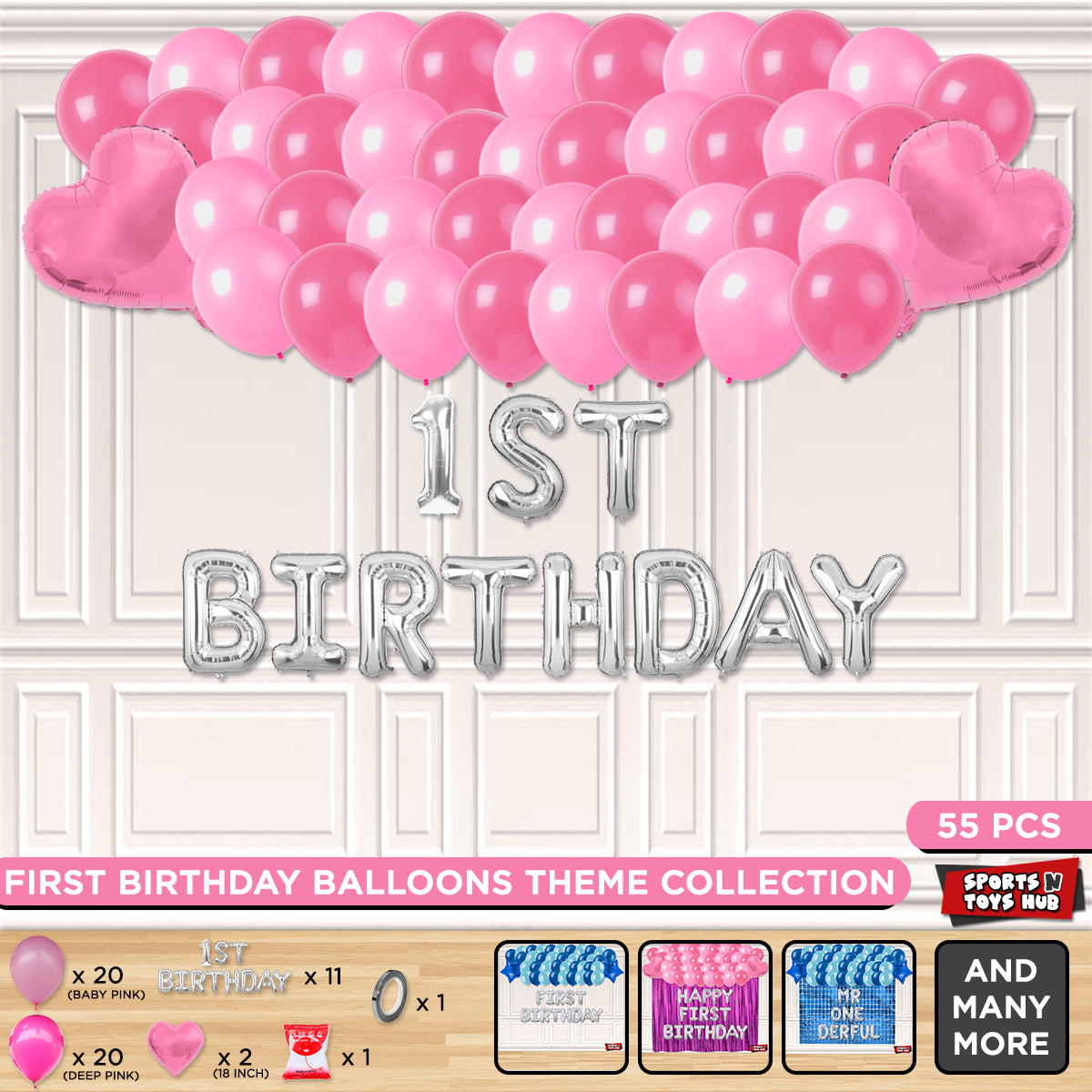 1st Birthday Foil Letter Theme Without Curtain - Pink