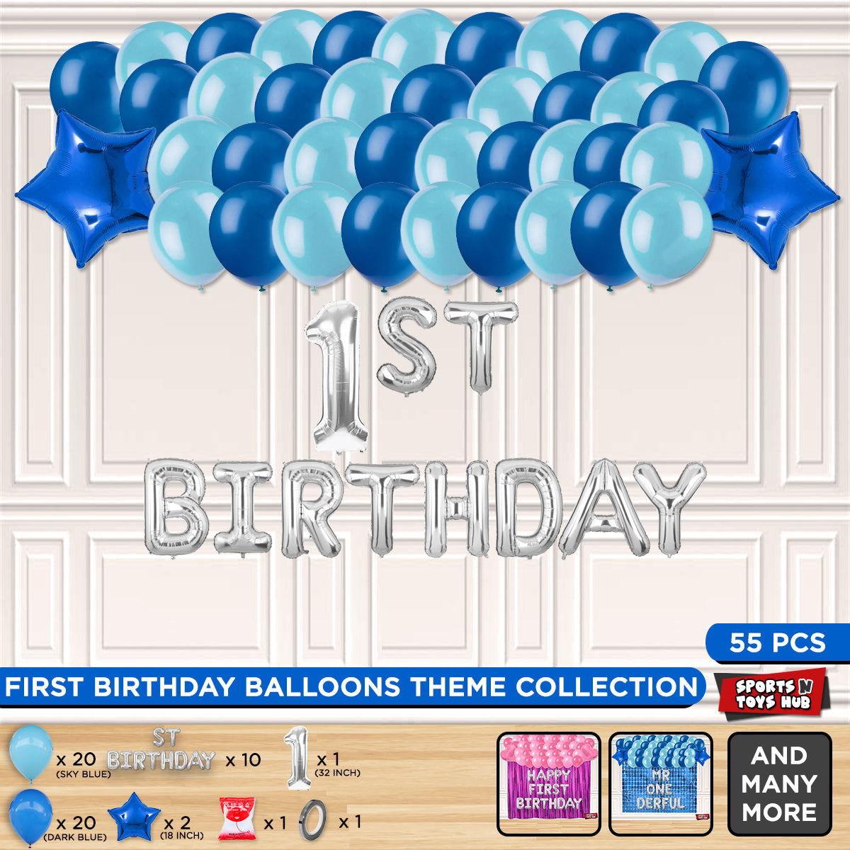 1ST Birthday Foil Letter Theme Without Curtain - Blue