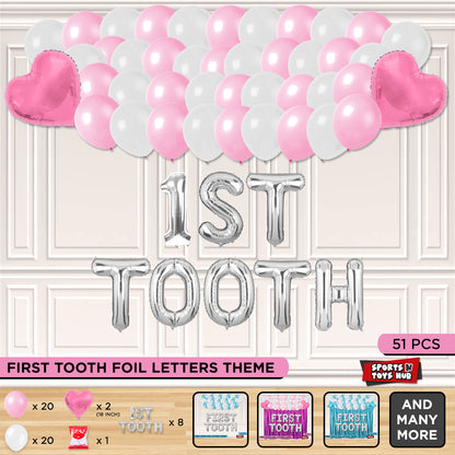 1st Tooth Foil Letters Theme Without Curtain - Pink