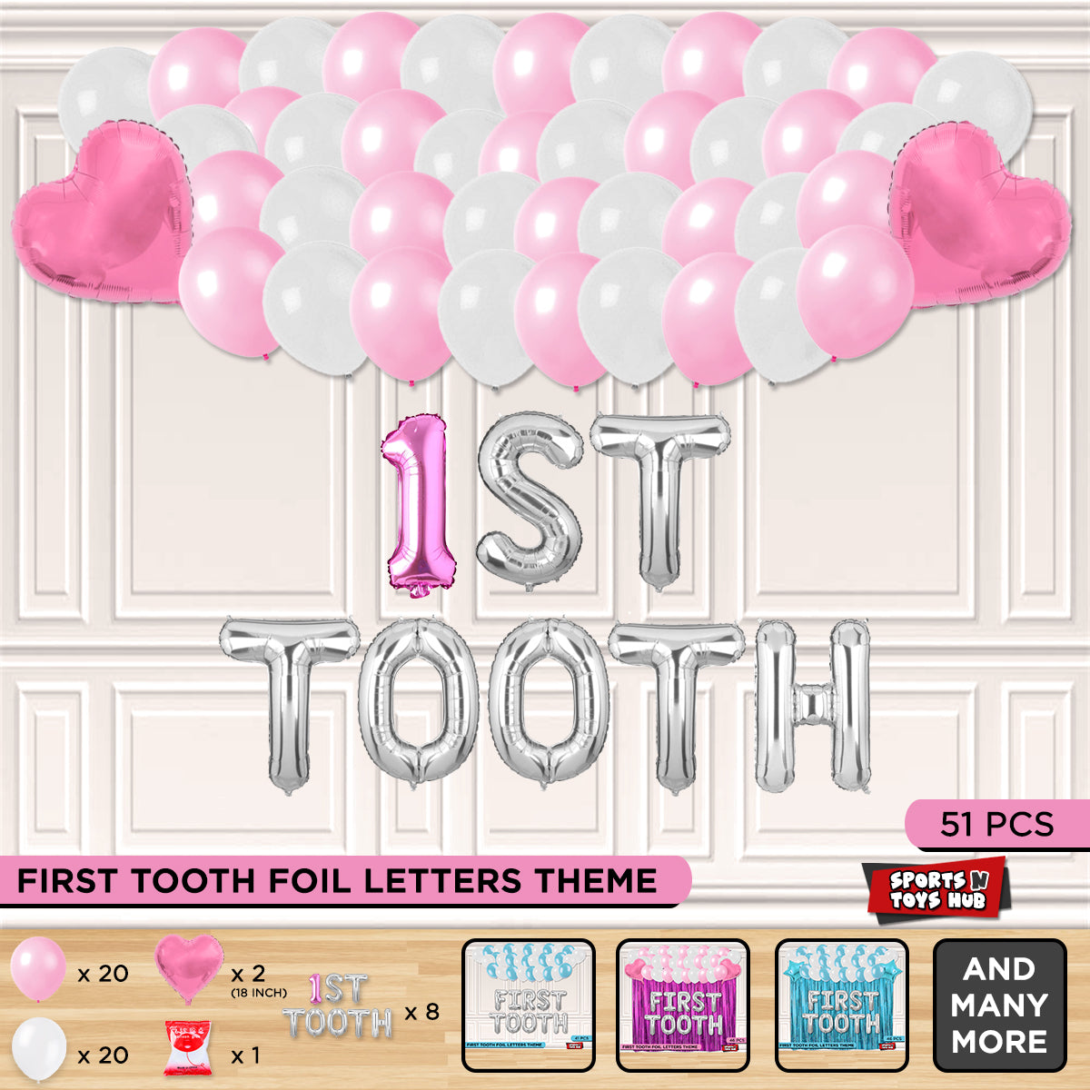 1st Tooth Foil Letters Theme Without Curtain - Pink