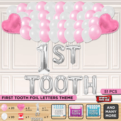 1st Tooth Foil Letters Theme Without Curtain - Pink