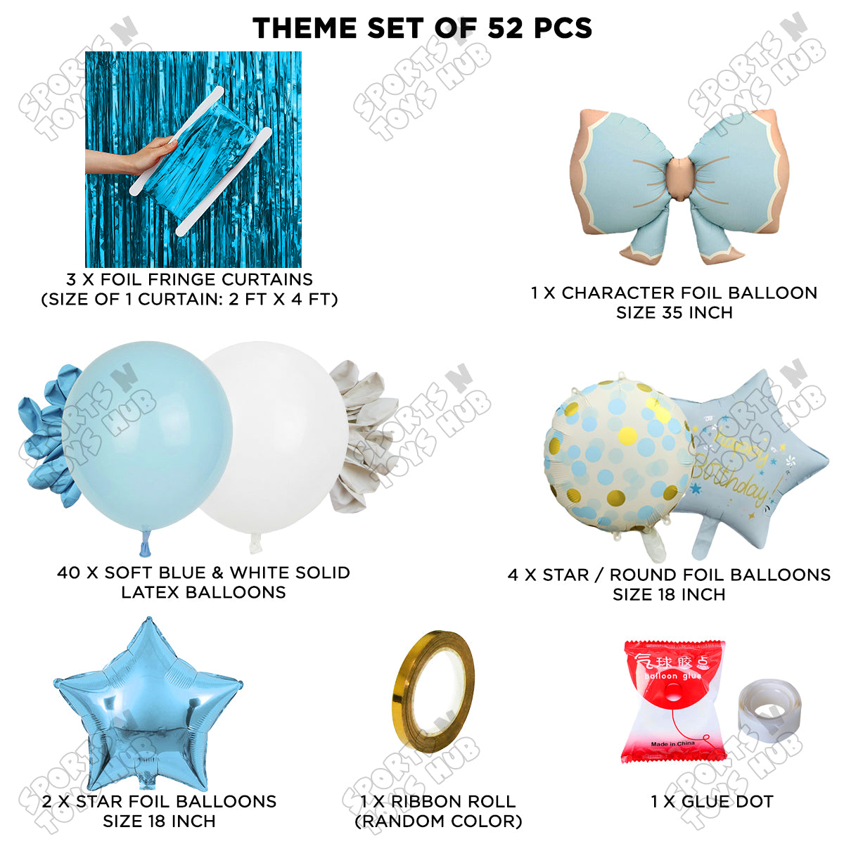 Matte Blue Color Bow Foil Balloon Theme Decoration Set