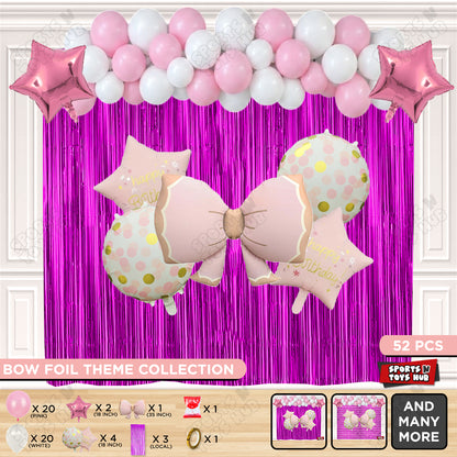 Matte Pink Color Bow Foil Balloon Theme Decoration Set