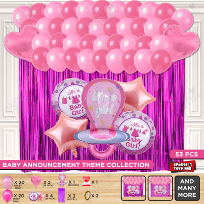Baby Girl Pacifier Pink Foil Balloon Set Curtain Theme - Pack Of 53