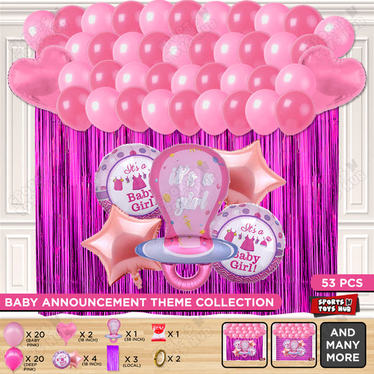 Baby Girl Pacifier Pink Foil Balloon Set Curtain Theme - Pack Of 53