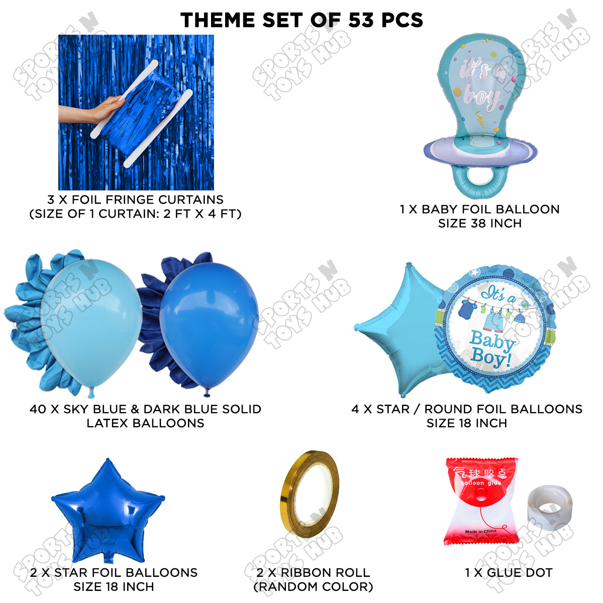 Baby Boy Pacifier Foil Balloon Set Curtain Theme - Pack Of 53