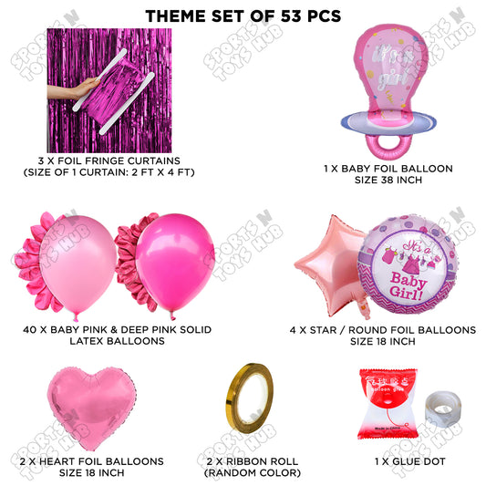 Baby Girl Pacifier Pink Foil Balloon Set Curtain Theme - Pack Of 53