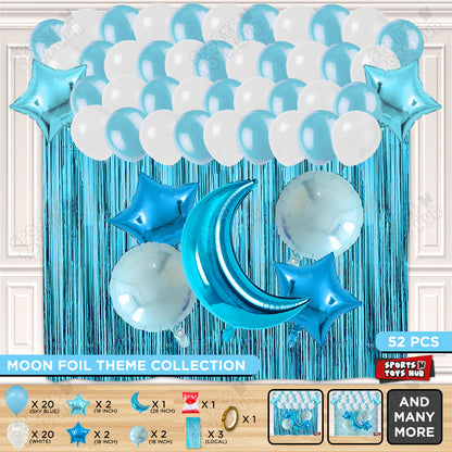 Crescent Moon Pacific Blue Color Foil Balloon Party Decoration Set