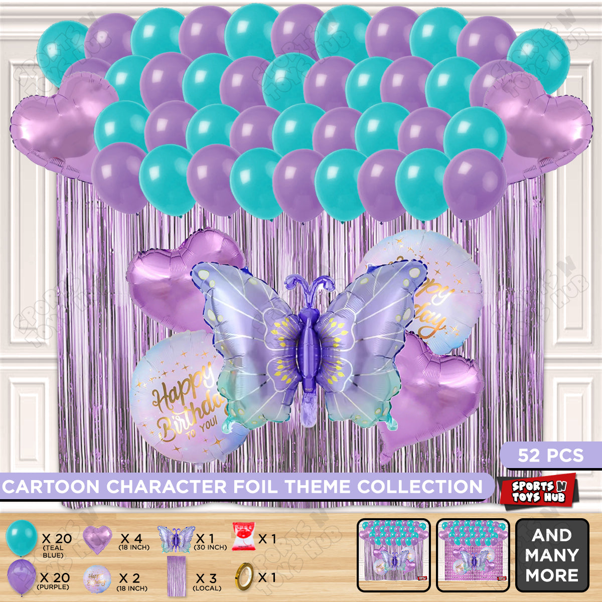 Gradient Purple & Blue Color Butterfly Foil Balloon Set Theme