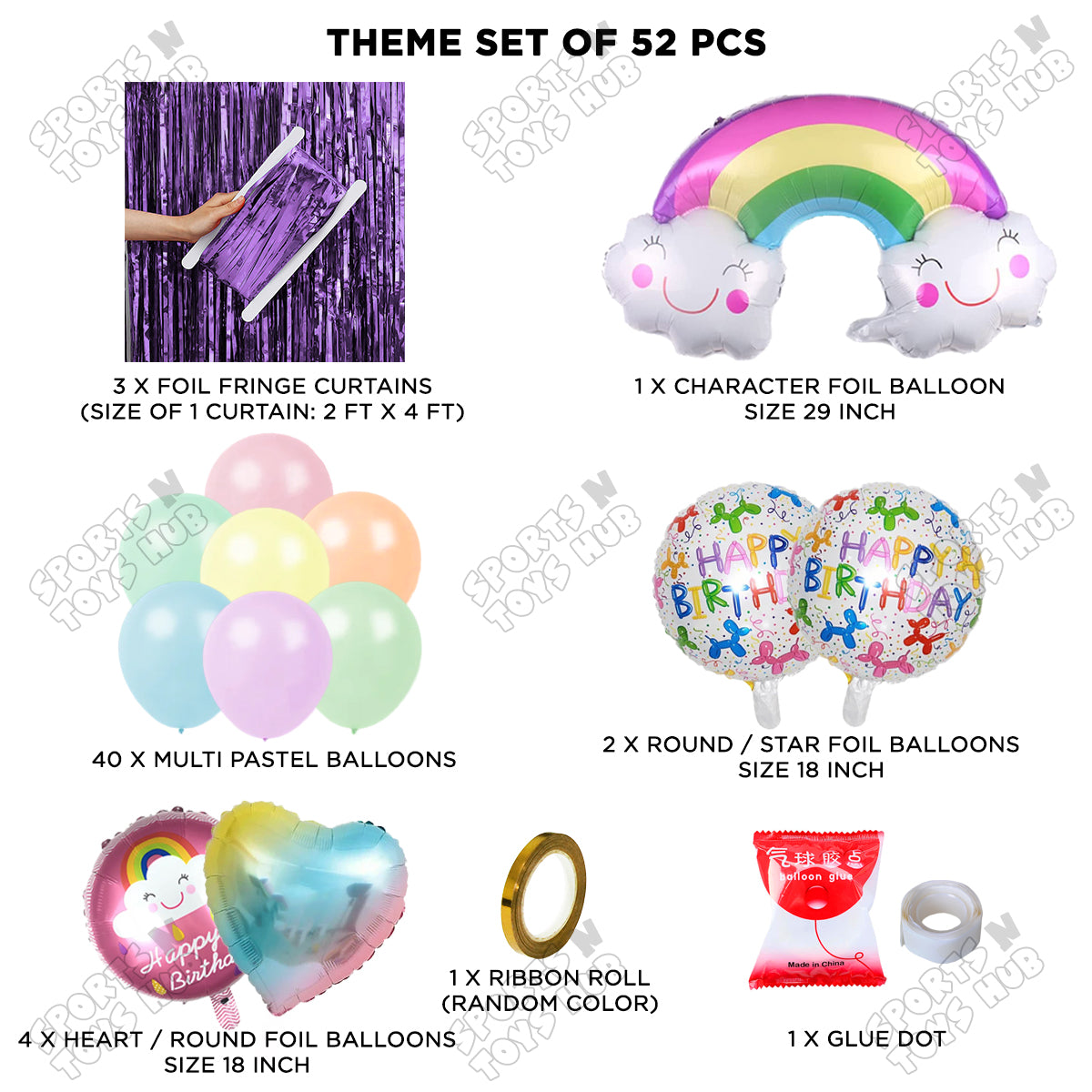 HBD Rainbow Cloud Foil Balloon Theme Decoration Set