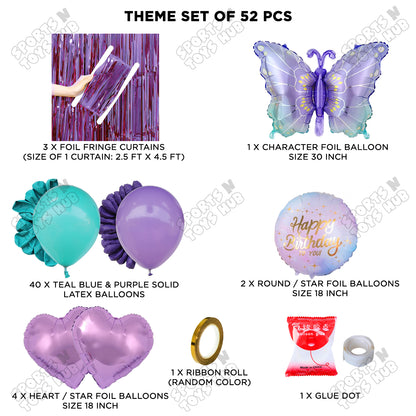 Gradient Purple & Blue Color Butterfly Foil Balloon Set Theme