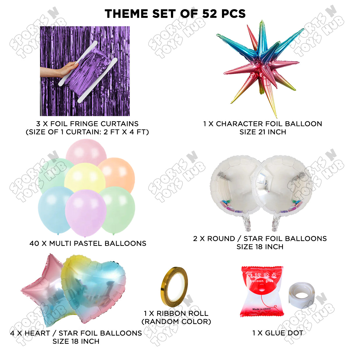 Brust Star Multi Color Foil Balloon Party Decoration Set Theme