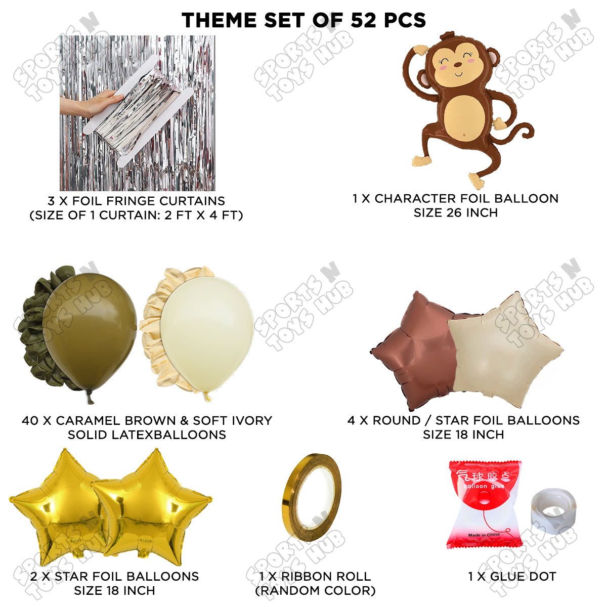 Jungle Safari Monkey Foil Balloon Set Theme
