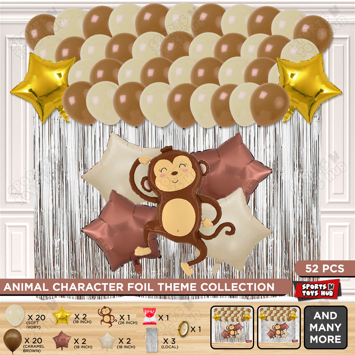 Jungle Safari Monkey Foil Balloon Set Theme