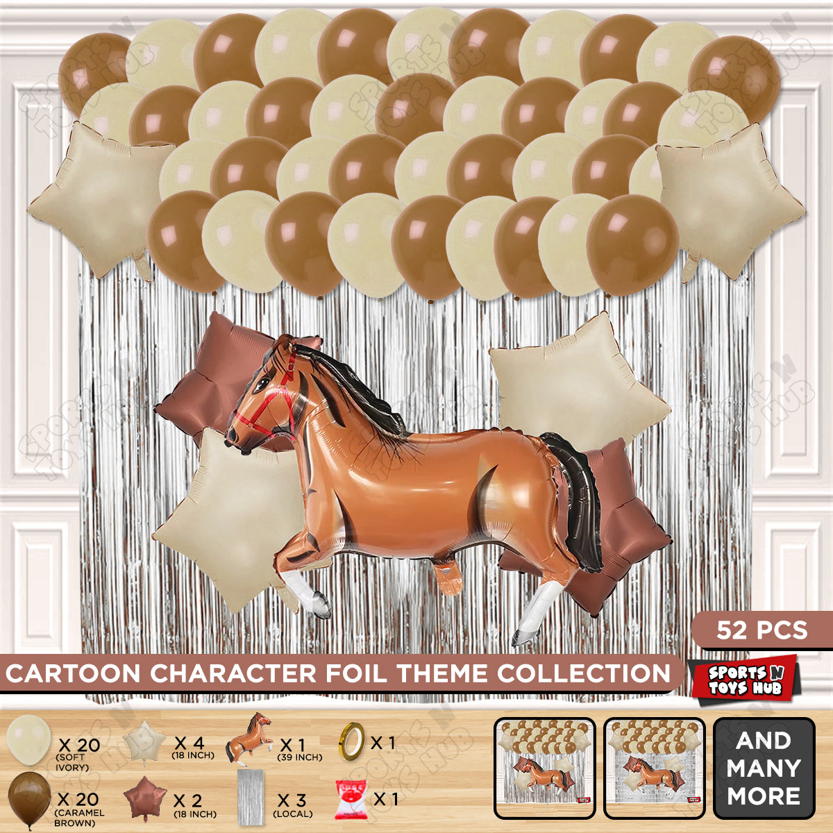 Cartoon Brown Horse Theme Foil Balloon Set – Cute Animal Horse Foil Balloons for Kids Birthday Party Decorations, Farm Theme Celebration, Baby Shower Events, Photo Booth Backdrop & Party Supplies