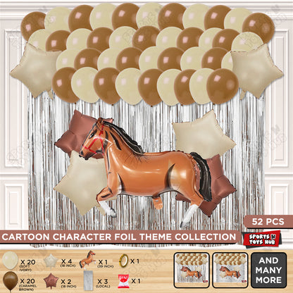 Cartoon Brown Horse Theme Foil Balloon Set – Cute Animal Horse Foil Balloons for Kids Birthday Party Decorations, Farm Theme Celebration, Baby Shower Events, Photo Booth Backdrop & Party Supplies