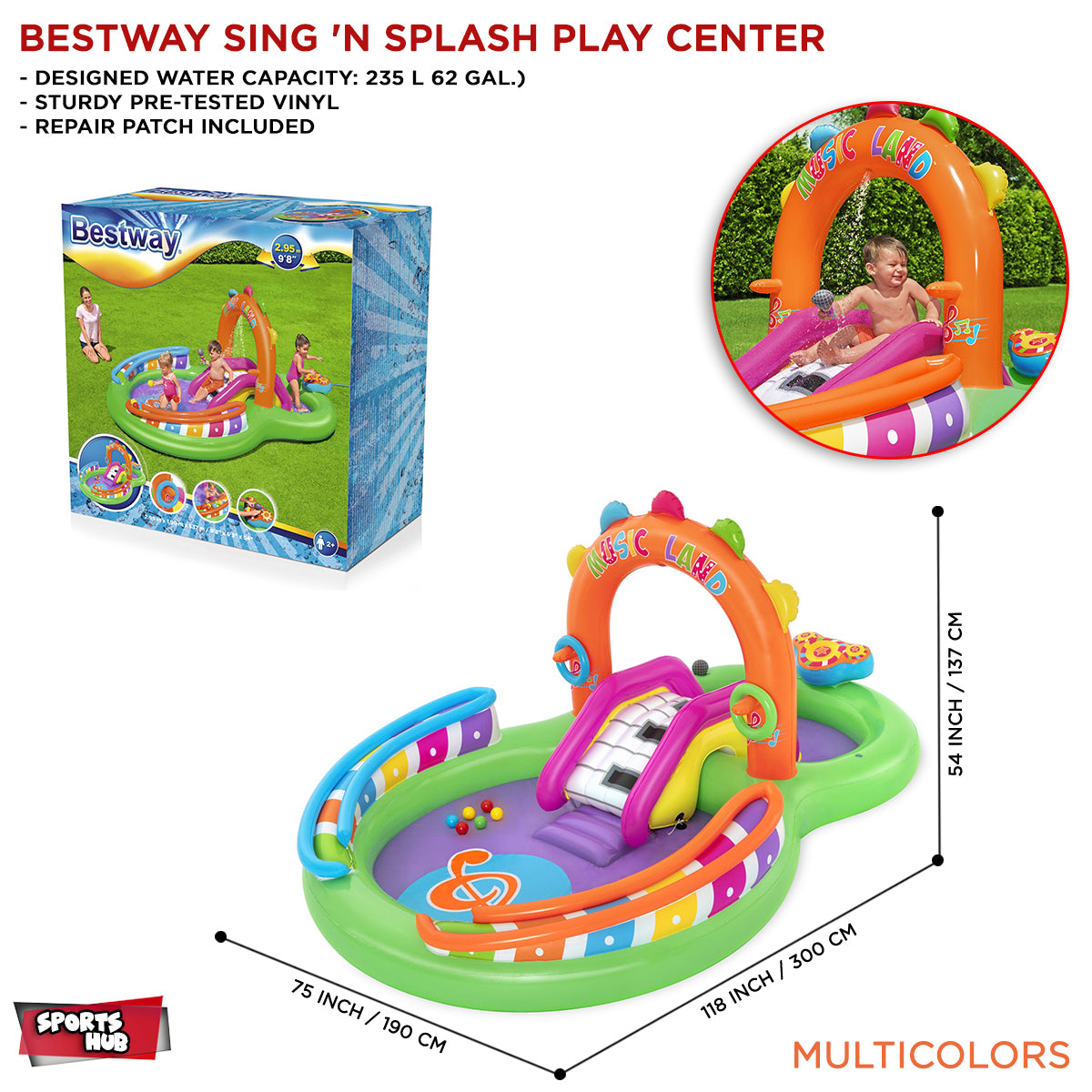 Bestway 9'8" x 6'3" x 54"/2.95m x 1.90m x 1.37m Sing N Splash Inflatable Kids Water Play Center The Pool Floor - 53117