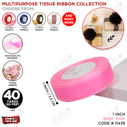 1 Inch x 40 Yards – Multipurpose Tissue Ribbon Roll for Gift Wrapping, Crafts & Decorations