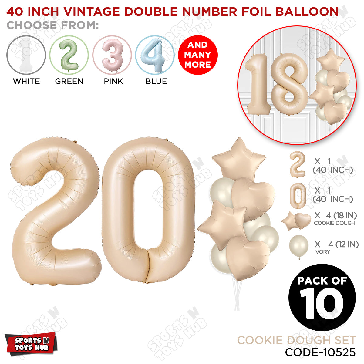 Cookie Dough Color 40 Inch Number Foil Balloon Set