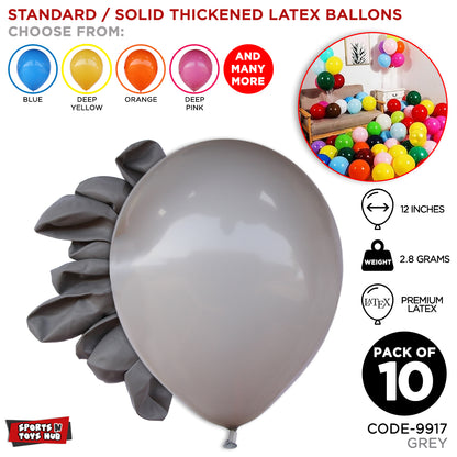 12 Inch 2.8 Gram Solid Latex Round Balloons - 10 Pcs