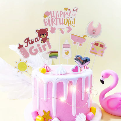 Its a Girl HBD Cake Topper - 8 Pcs
