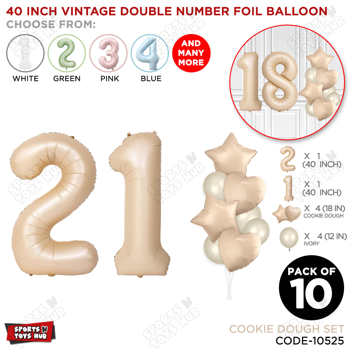 Cookie Dough Color 40 Inch Number Foil Balloon Set