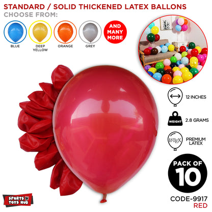 12 Inch 2.8 Gram Solid Latex Round Balloons - 10 Pcs
