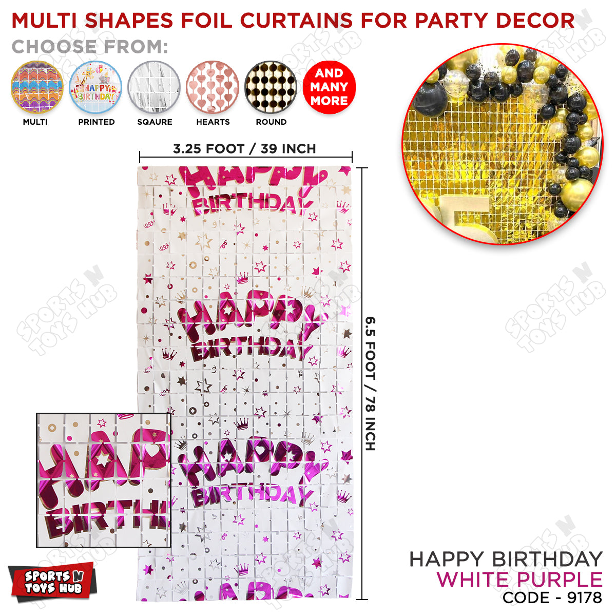 Happy Birthday Printed Metallic Foil Curtains