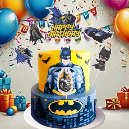 Cartoon Character Bat-M@n HBD Cake Topper - 6 Pcs