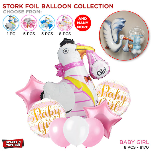 Stork Pack Of 8 Foil Balloon Set - Pink