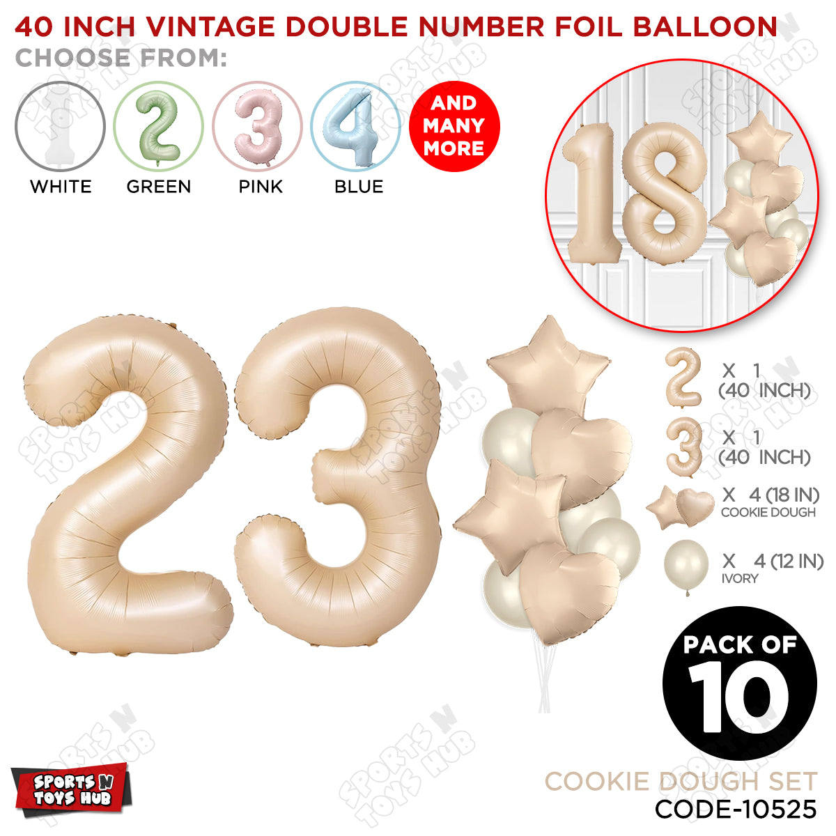 Cookie Dough Color 40 Inch Number Foil Balloon Set