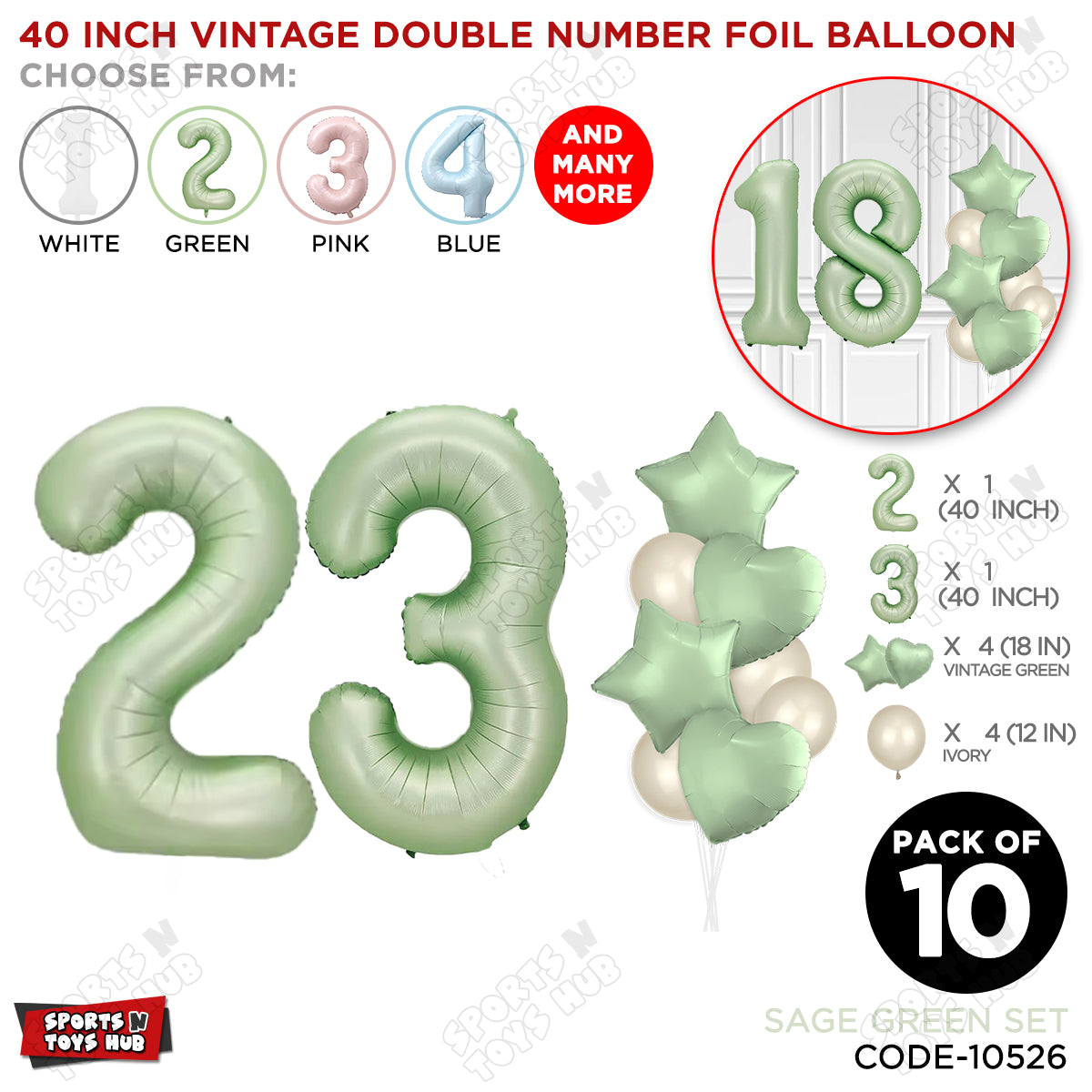Sage Green Color 40 Inch Number Foil Balloon Set