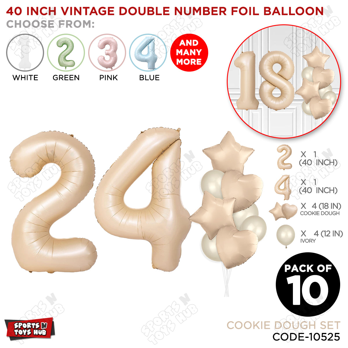 Cookie Dough Color 40 Inch Number Foil Balloon Set