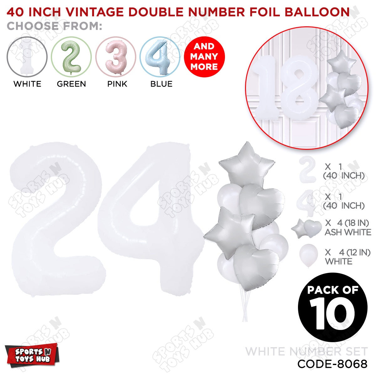 White Color 40 Inch Number Foil Balloon Set