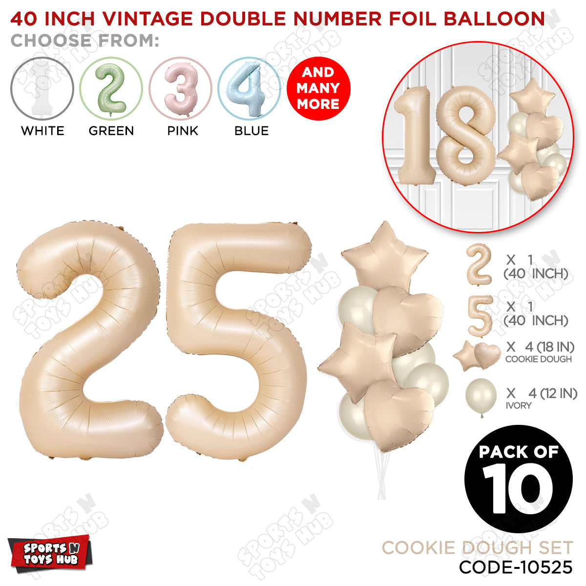 Cookie Dough Color 40 Inch Number Foil Balloon Set