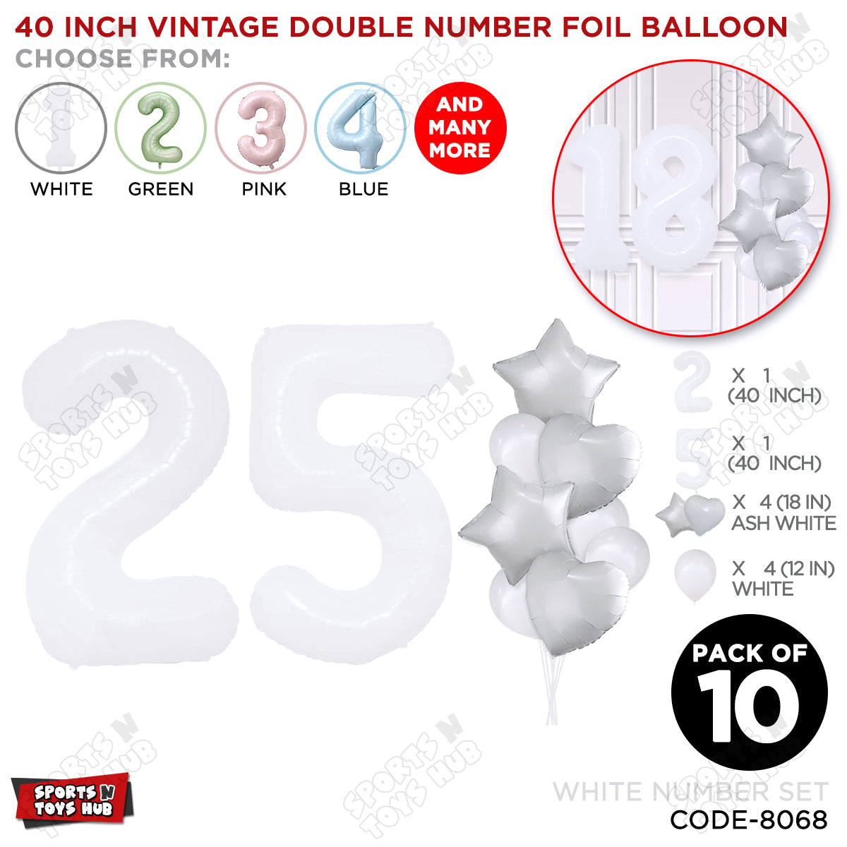 White Color 40 Inch Number Foil Balloon Set