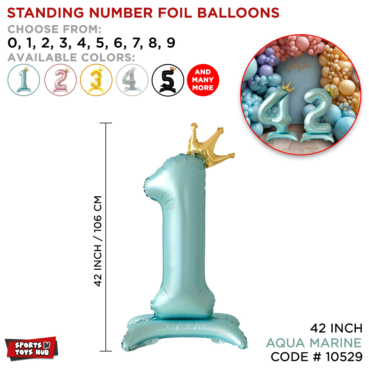*Standing Number Foil Balloon- Aqua Marine - 42 inch