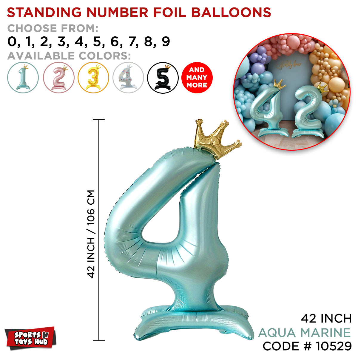 *Standing Number Foil Balloon- Aqua Marine - 42 inch