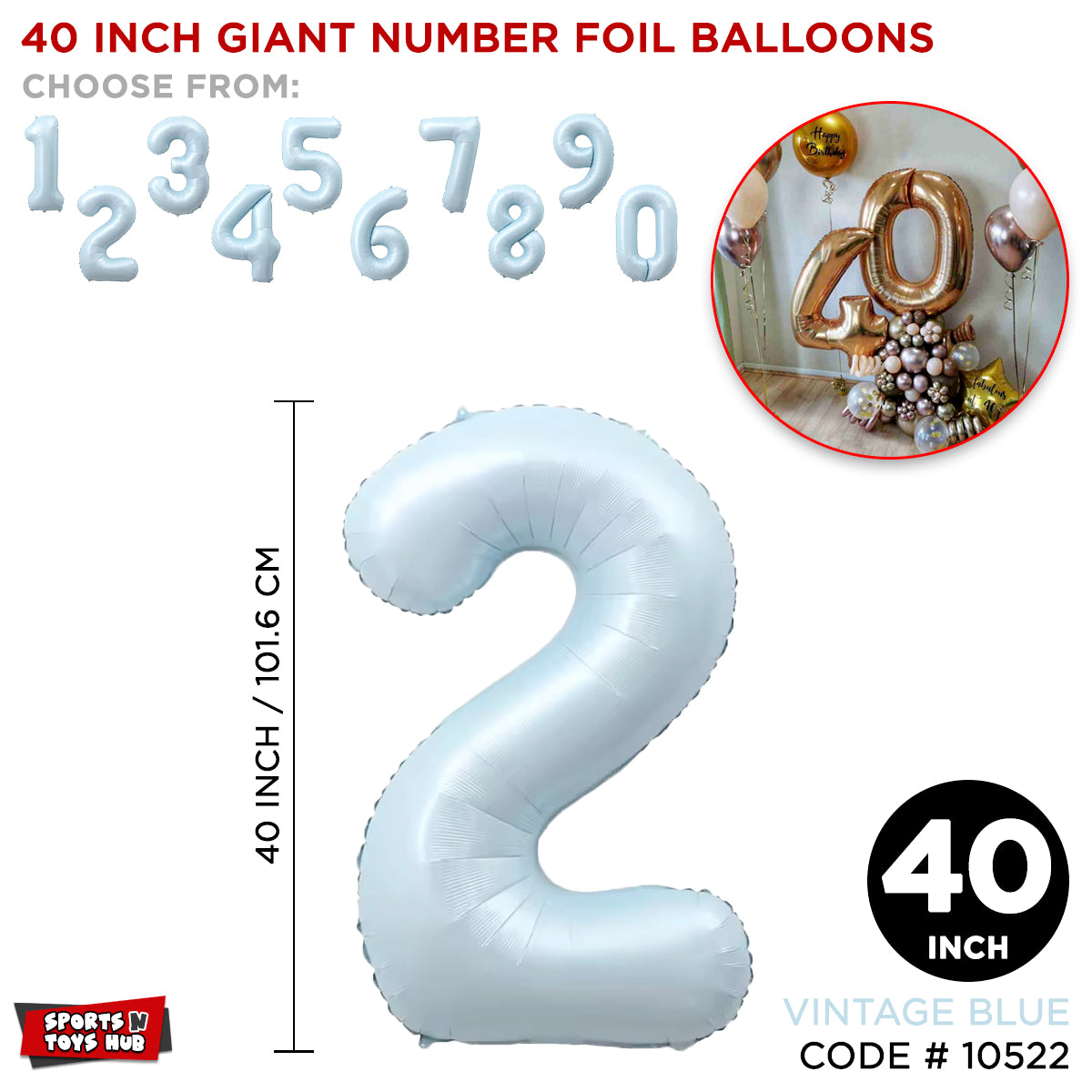 40 Inch Vintage Blue Number Foil Balloon