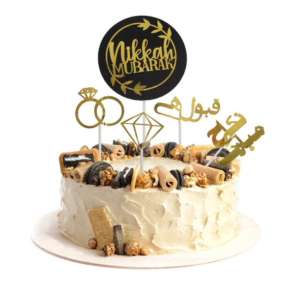 Nikkah Mubarak Cardboard Cake Topper - Pack Of 5