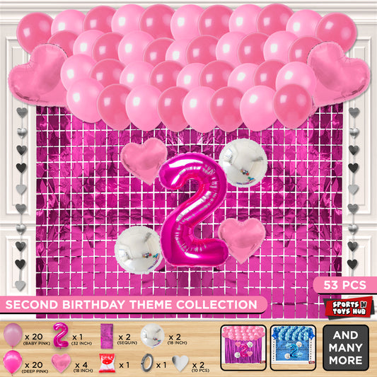 Second Birthday Foil Balloon Theme With Rectangle Curtain