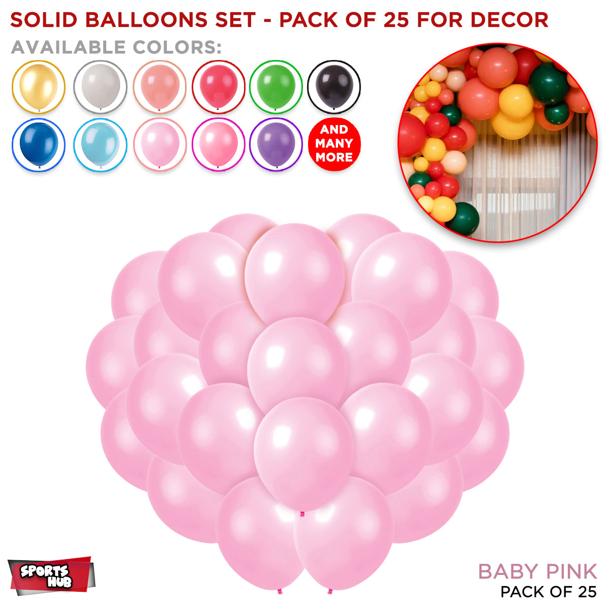 1.5 Gram Solid Latex 10 Inch Round Balloons - 25 Pcs