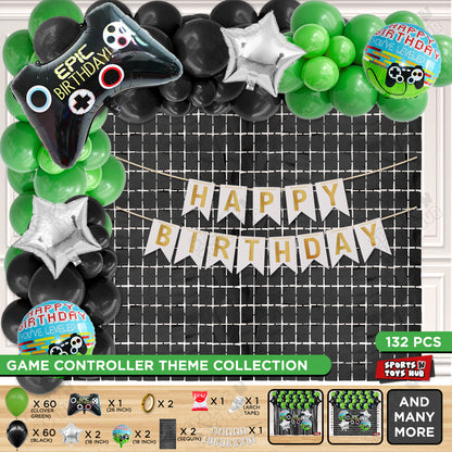Game Controller Foil Balloon Set With HBD Card Banner Arch Theme - Green & Black
